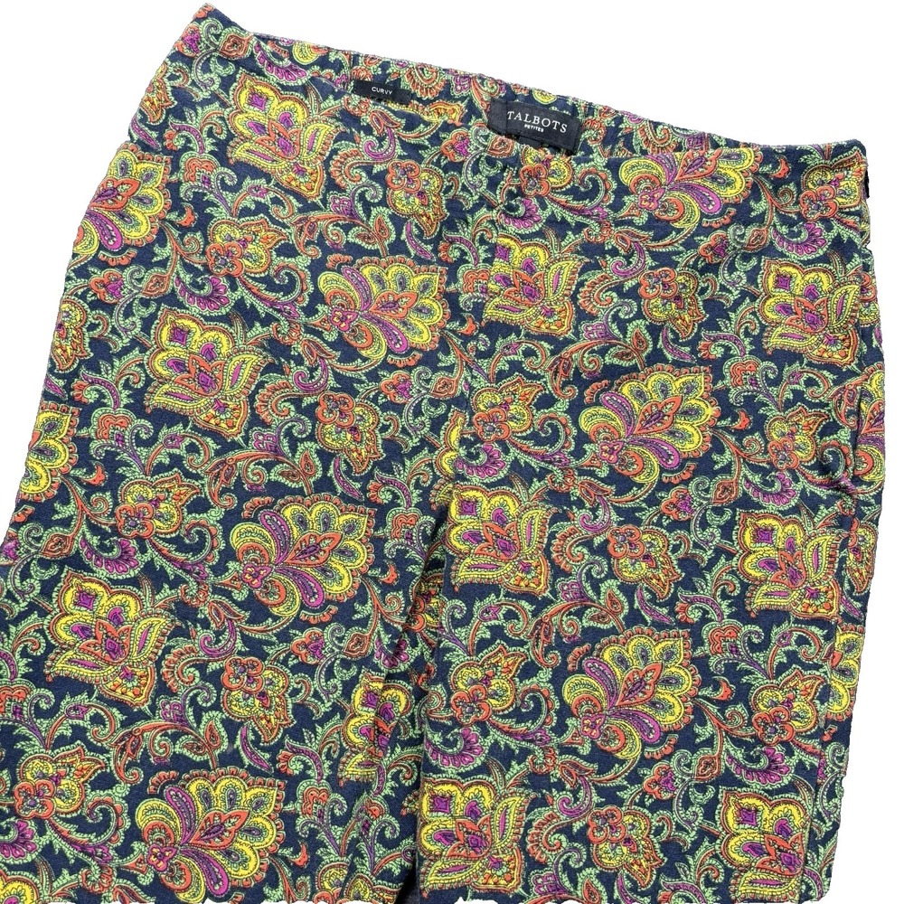 Talbotsโ Curvy Fit Pants Women 10P Paisley Side Zip Ankle Length Wearable Art